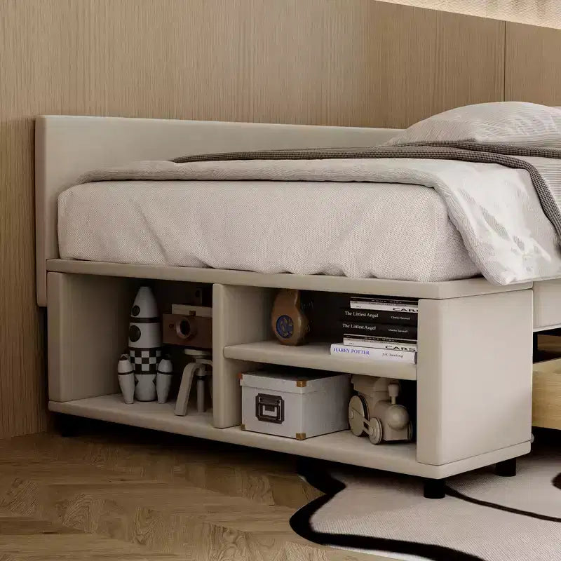 Twin Size L-Shaped Platform Bed with Wrap-Around Storage and Drawers, Sturdy and Durable Construction