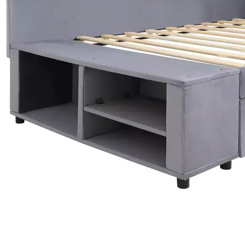 Twin Size L-Shaped Platform Bed with Wrap-Around Storage and Drawers, Sturdy and Durable Construction