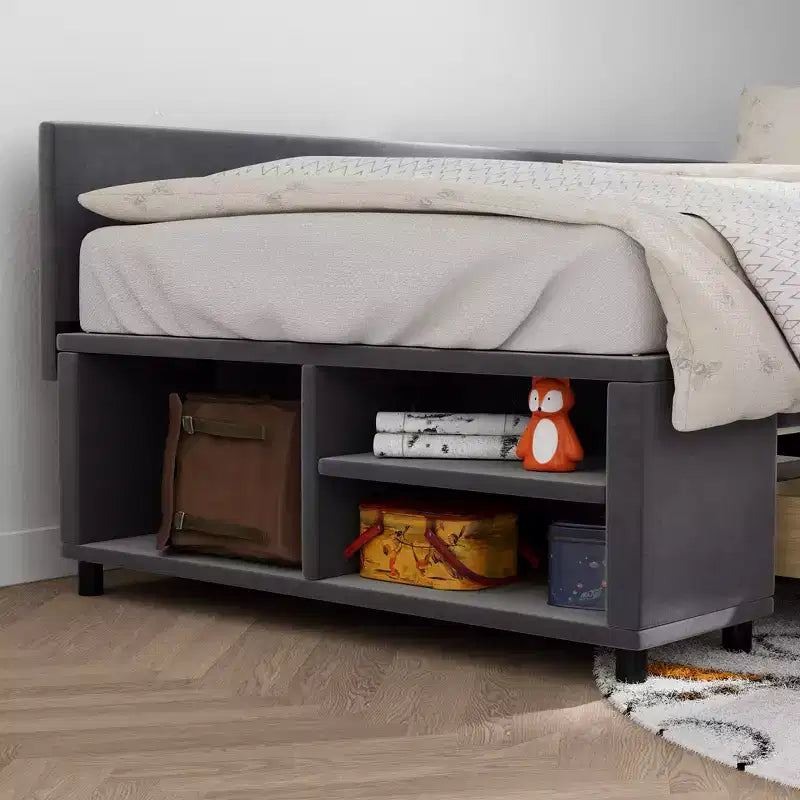 Twin Size L-Shaped Platform Bed with Wrap-Around Storage and Drawers, Sturdy and Durable Construction
