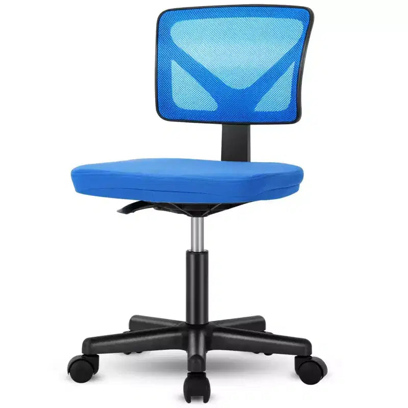 Chaise de bureau Chaise d'ordinateur sans bras en maille pour bureau à domicile, petite chaise de travail pivotante réglable à dossier bas pour adolescents et adultes, bleue