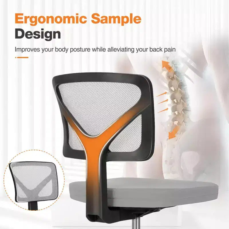 Chaise de bureau Chaise d'ordinateur sans bras en maille pour bureau à domicile, petite chaise de travail pivotante réglable à dossier bas pour adolescents et adultes, bleue