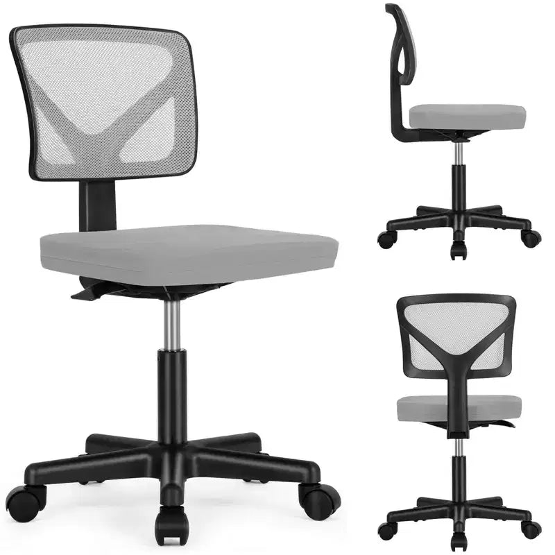 Chaise de bureau Chaise d'ordinateur sans bras en maille pour bureau à domicile, petite chaise de travail pivotante réglable à dossier bas pour adolescents et adultes, bleue
