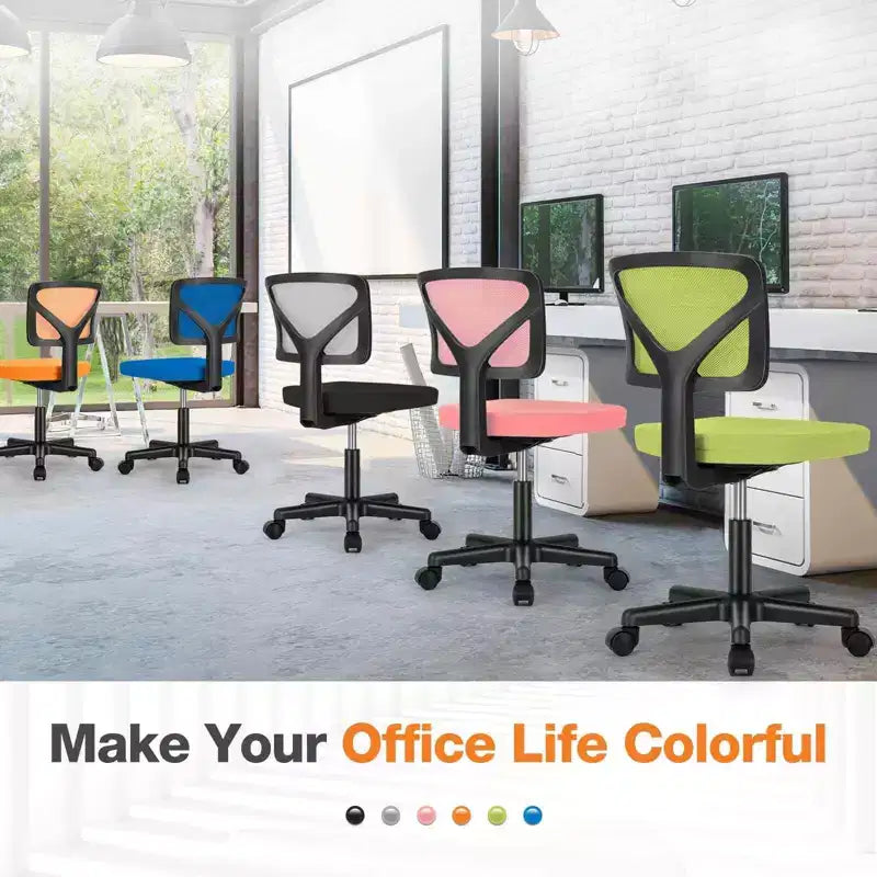 Chaise de bureau Chaise d'ordinateur sans bras en maille pour bureau à domicile, petite chaise de travail pivotante réglable à dossier bas pour adolescents et adultes, bleue