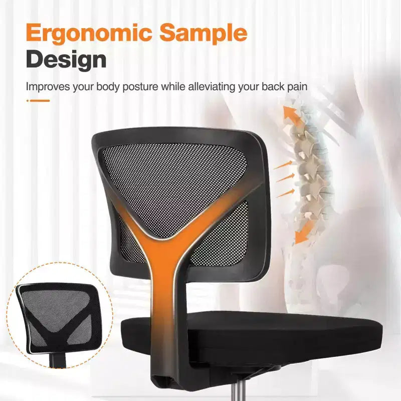Chaise de bureau Chaise d'ordinateur sans bras en maille pour bureau à domicile, petite chaise de travail pivotante réglable à dossier bas pour adolescents et adultes, bleue