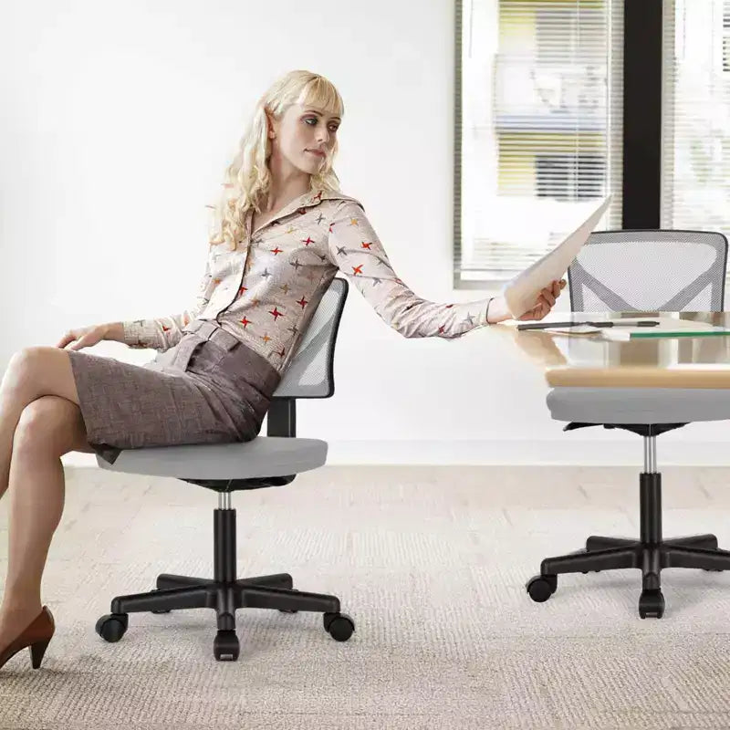 Chaise de bureau Chaise d'ordinateur sans bras en maille pour bureau à domicile, petite chaise de travail pivotante réglable à dossier bas pour adolescents et adultes, bleue