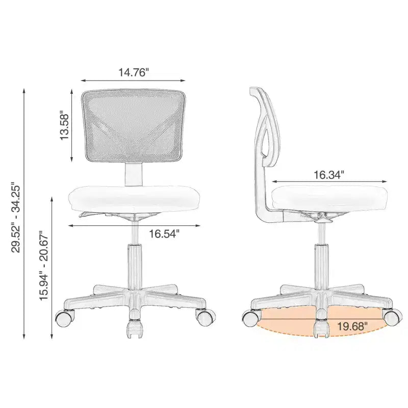 Chaise de bureau Chaise d'ordinateur sans bras en maille pour bureau à domicile, petite chaise de travail pivotante réglable à dossier bas pour adolescents et adultes, bleue
