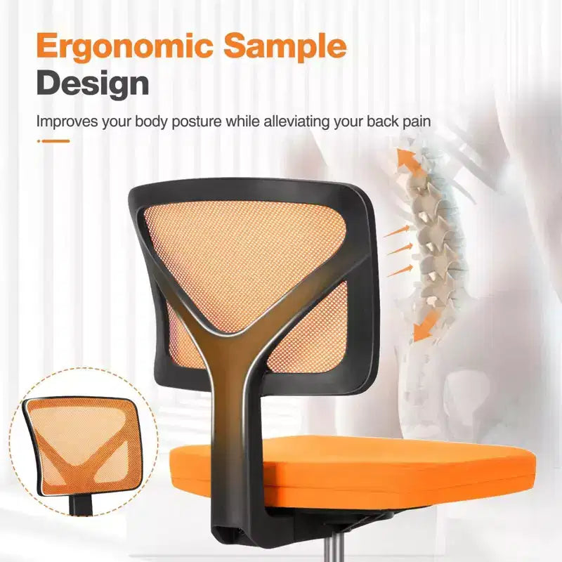 Chaise de bureau Chaise d'ordinateur sans bras en maille pour bureau à domicile, petite chaise de travail pivotante réglable à dossier bas pour adolescents et adultes, bleue