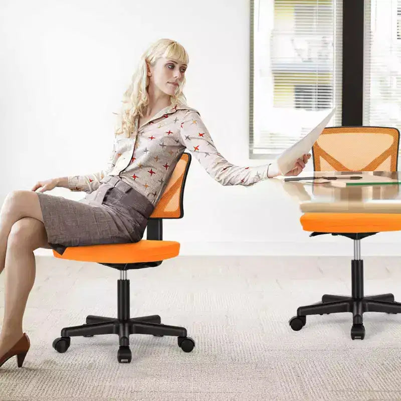 Chaise de bureau Chaise d'ordinateur sans bras en maille pour bureau à domicile, petite chaise de travail pivotante réglable à dossier bas pour adolescents et adultes, bleue