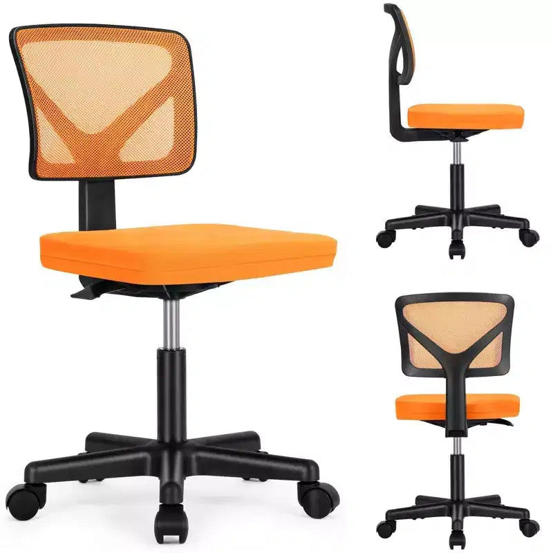 Chaise de bureau Chaise d'ordinateur sans bras en maille pour bureau à domicile, petite chaise de travail pivotante réglable à dossier bas pour adolescents et adultes, bleue