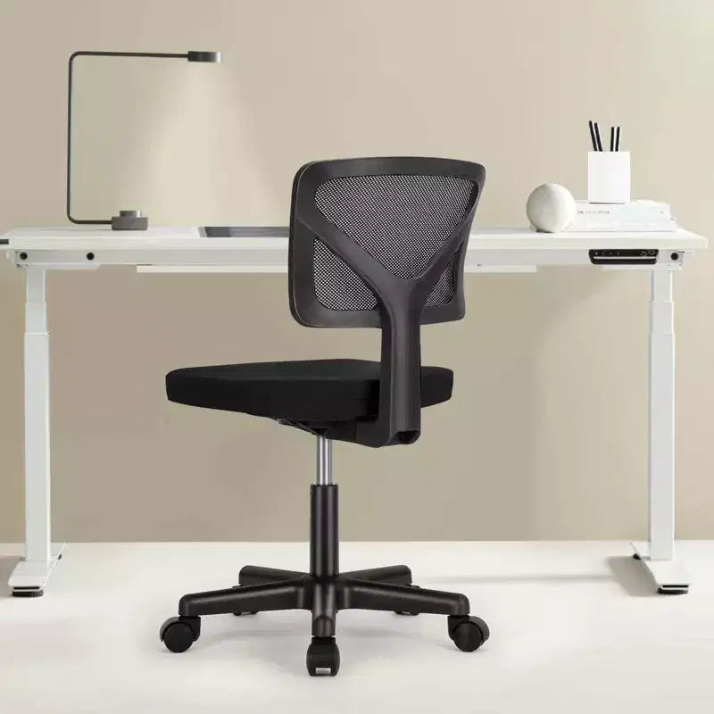 Chaise de bureau Chaise d'ordinateur sans bras en maille pour bureau à domicile, petite chaise de travail pivotante réglable à dossier bas pour adolescents et adultes, bleue