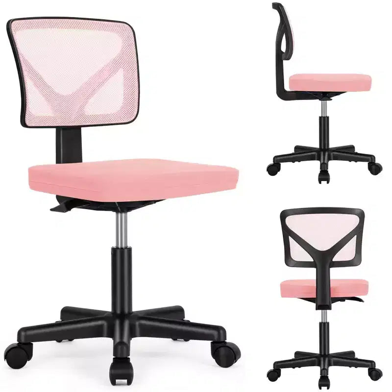 Chaise de bureau Chaise d'ordinateur sans bras en maille pour bureau à domicile, petite chaise de travail pivotante réglable à dossier bas pour adolescents et adultes, bleue