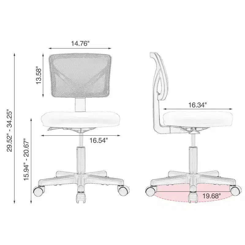 Chaise de bureau Chaise d'ordinateur sans bras en maille pour bureau à domicile, petite chaise de travail pivotante réglable à dossier bas pour adolescents et adultes, bleue