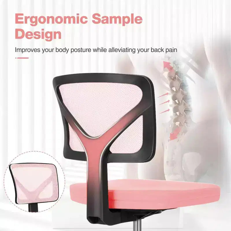 Chaise de bureau Chaise d'ordinateur sans bras en maille pour bureau à domicile, petite chaise de travail pivotante réglable à dossier bas pour adolescents et adultes, bleue