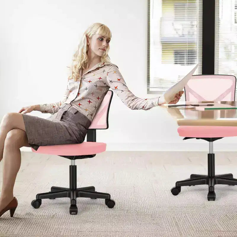 Chaise de bureau Chaise d'ordinateur sans bras en maille pour bureau à domicile, petite chaise de travail pivotante réglable à dossier bas pour adolescents et adultes, bleue