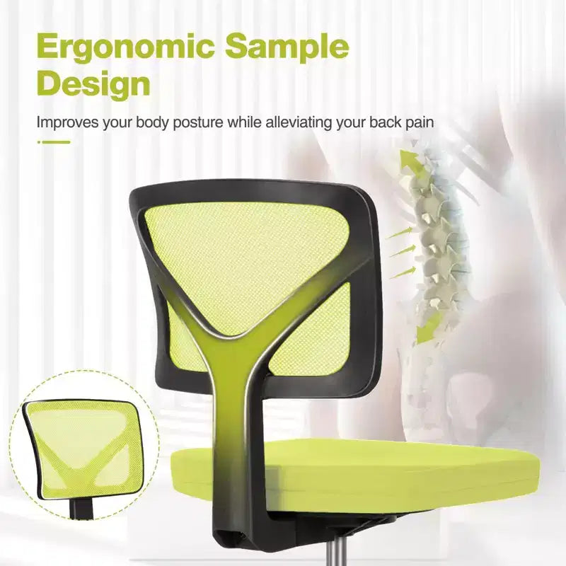 Chaise de bureau Chaise d'ordinateur sans bras en maille pour bureau à domicile, petite chaise de travail pivotante réglable à dossier bas pour adolescents et adultes, bleue