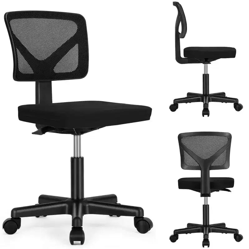 Chaise de bureau Chaise d'ordinateur sans bras en maille pour bureau à domicile, petite chaise de travail pivotante réglable à dossier bas pour adolescents et adultes, bleue