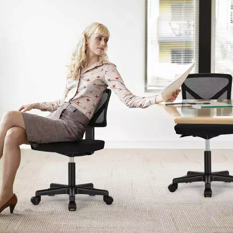 Chaise de bureau Chaise d'ordinateur sans bras en maille pour bureau à domicile, petite chaise de travail pivotante réglable à dossier bas pour adolescents et adultes, bleue
