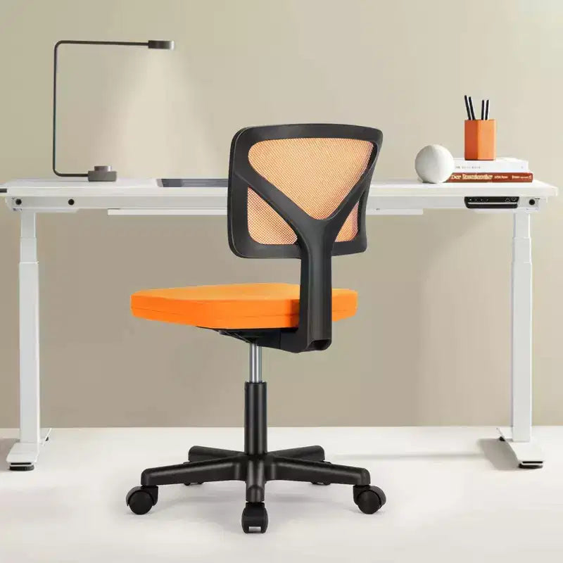Chaise de bureau Chaise d'ordinateur sans bras en maille pour bureau à domicile, petite chaise de travail pivotante réglable à dossier bas pour adolescents et adultes, bleue