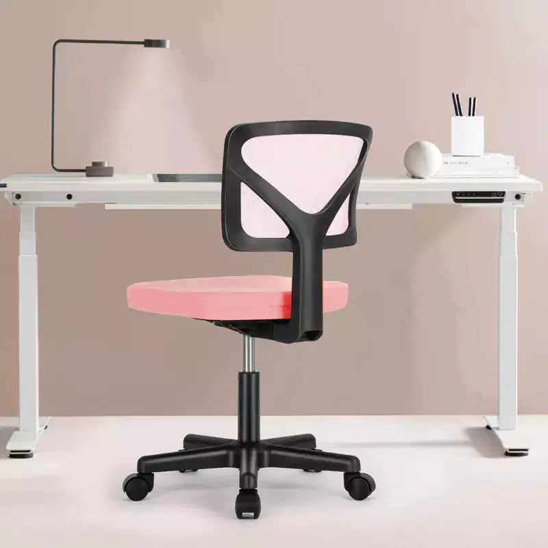 Chaise de bureau Chaise d'ordinateur sans bras en maille pour bureau à domicile, petite chaise de travail pivotante réglable à dossier bas pour adolescents et adultes, bleue