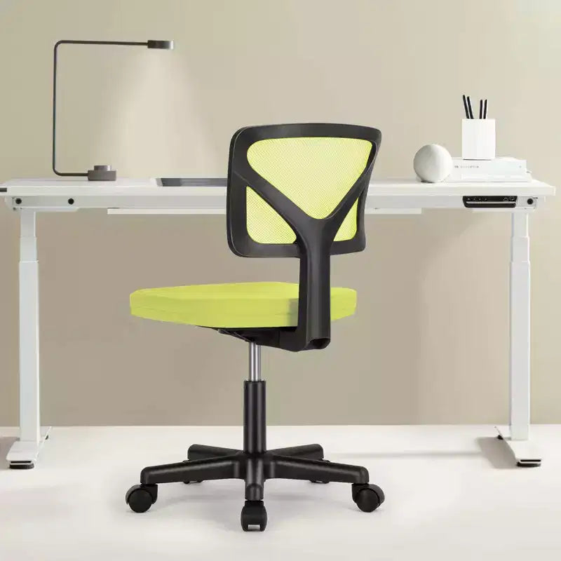 Chaise de bureau Chaise d'ordinateur sans bras en maille pour bureau à domicile, petite chaise de travail pivotante réglable à dossier bas pour adolescents et adultes, bleue