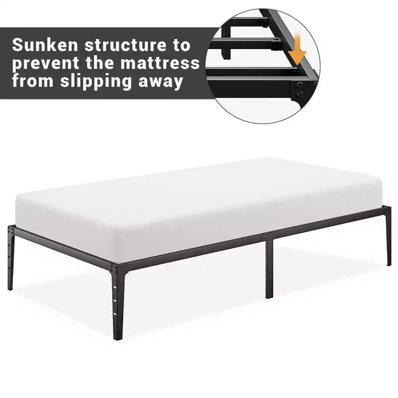 Twin Size Bed Frame Without Headboard, Metal Platform Bed Frame with 12.6 Under Bed Storage, Metal Slats Support, No Box Spring Needed