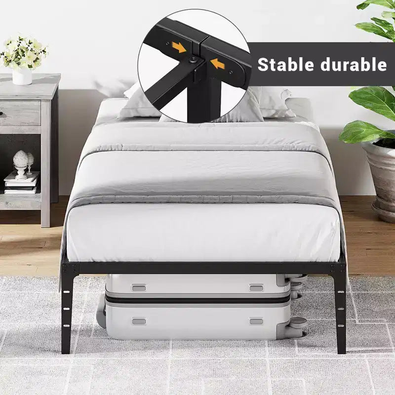 Twin Size Bed Frame Without Headboard, Metal Platform Bed Frame with 12.6 Under Bed Storage, Metal Slats Support, No Box Spring Needed