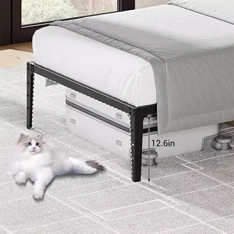 Twin Size Bed Frame Without Headboard, Metal Platform Bed Frame with 12.6 Under Bed Storage, Metal Slats Support, No Box Spring Needed