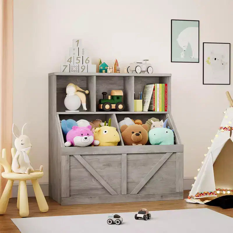 Kids Toy Storage Organizer, Kids Bookshelf and Toy Storage, Toddlers Bookshelf Toy Organizer for Kids Rooms Playroom Bedroom Nursery Daycare
