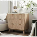 GustoWave 32'' Farmhouse Fluted Nightstand, Modern 3 Drawer Bedside Table with Gold Handle, Waveform Panels End Table