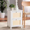 Chevet 2 portes en bois et rotin blanc