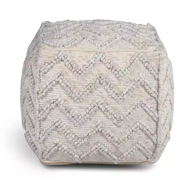 Pouf Carré Zigzag Tressé Écru