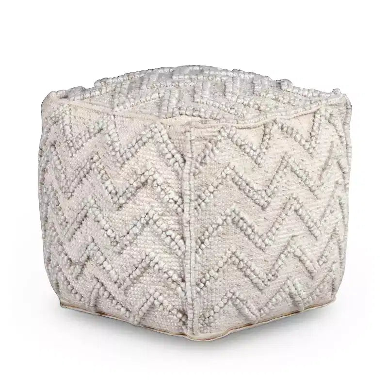Pouf Carré Zigzag Tressé Écru