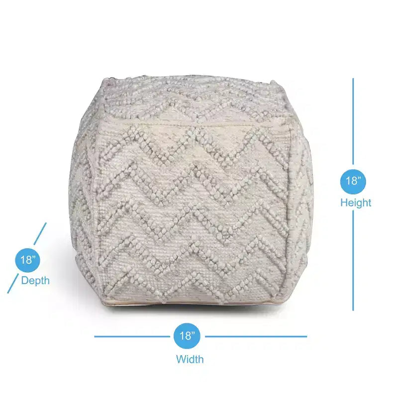 Pouf Carré Zigzag Tressé Écru