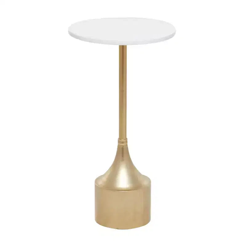Contemporary Metal and Marble Pedestal Accent Table Gold