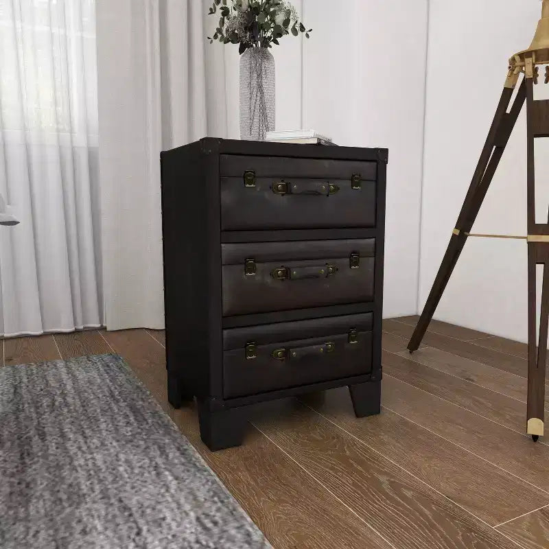 Armoire traditionnelle en bois et similicuir marron foncé