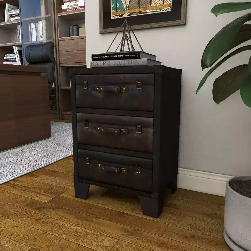 Armoire traditionnelle en bois et similicuir marron foncé