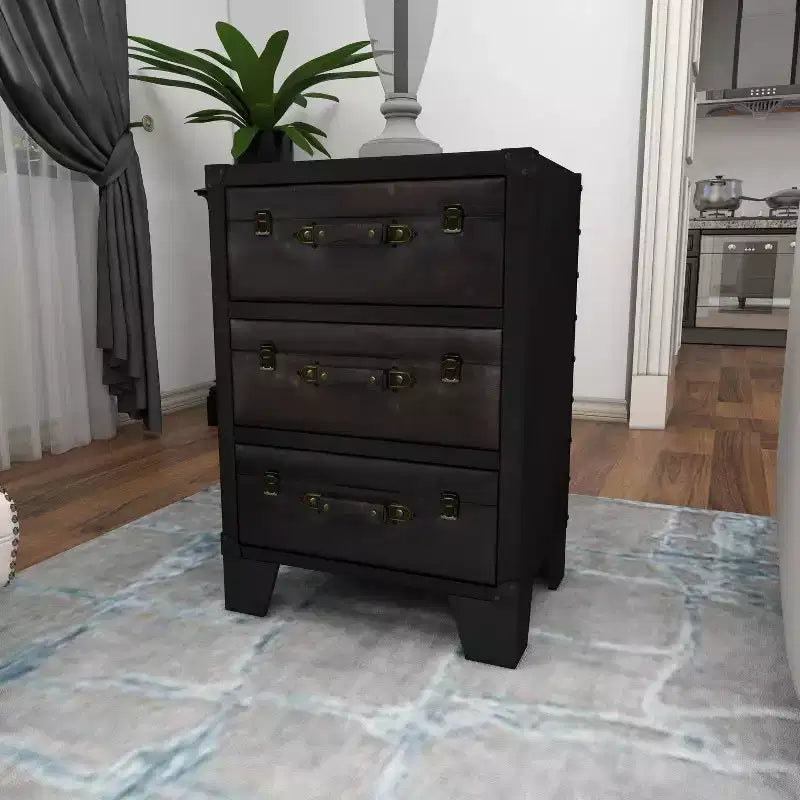 Armoire traditionnelle en bois et similicuir marron foncé