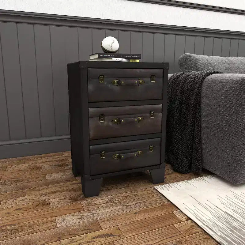 Armoire traditionnelle en bois et similicuir marron foncé