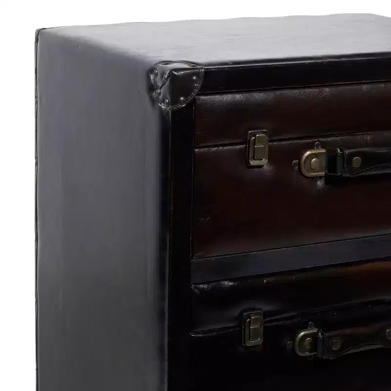 Armoire traditionnelle en bois et similicuir marron foncé