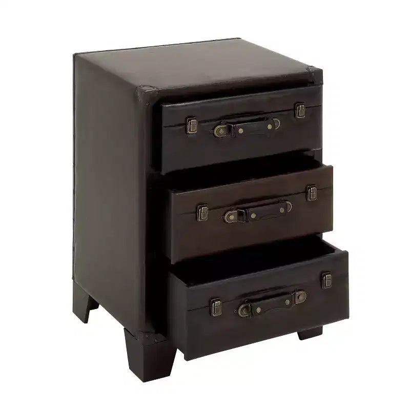 Armoire traditionnelle en bois et similicuir marron foncé