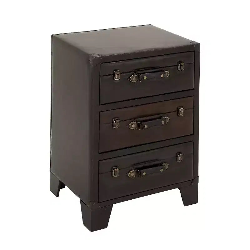 Armoire traditionnelle en bois et similicuir marron foncé