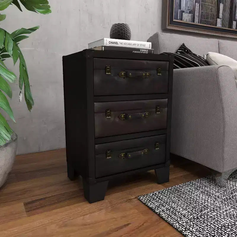 Armoire traditionnelle en bois et similicuir marron foncé