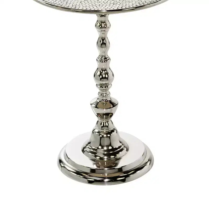 Table piédestal en aluminium Glam argenté : Accent de luxe rond, 50,8 cm de hauteur, plateau en métal, 39,6 cm de largeur