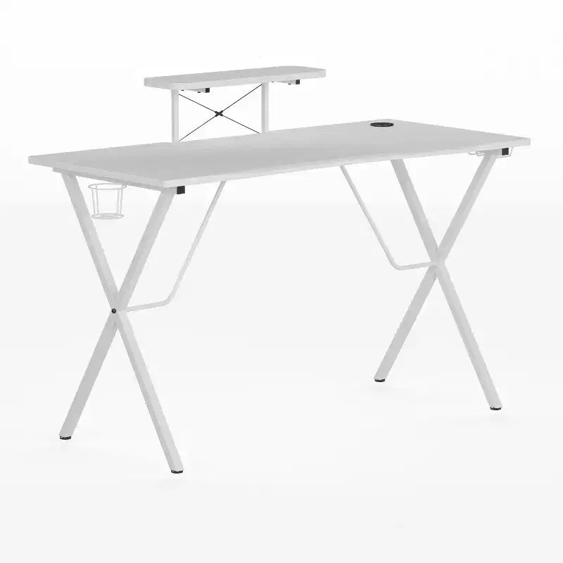 Gaming Desk with Laminate Top and Steel Frame - Detachable Cupholder, Headphone Hook & Smartphone/Monitor Stand