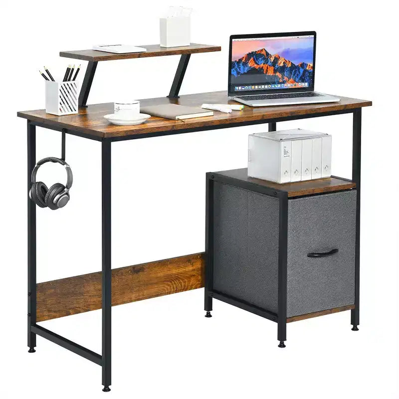 Computer Desk Writing Workstation Home Office w/ Movable Storage Rack & Shelf