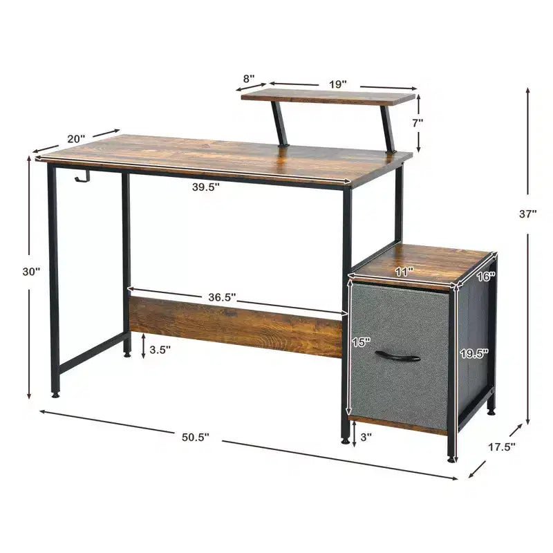 Computer Desk Writing Workstation Home Office w/ Movable Storage Rack & Shelf