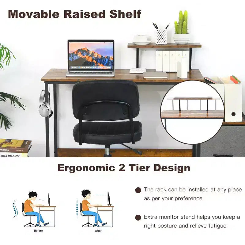 Computer Desk Writing Workstation Home Office w/ Movable Storage Rack & Shelf