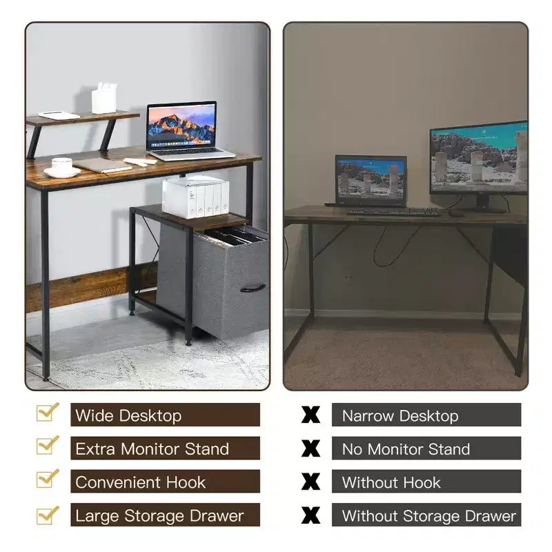 Computer Desk Writing Workstation Home Office w/ Movable Storage Rack & Shelf