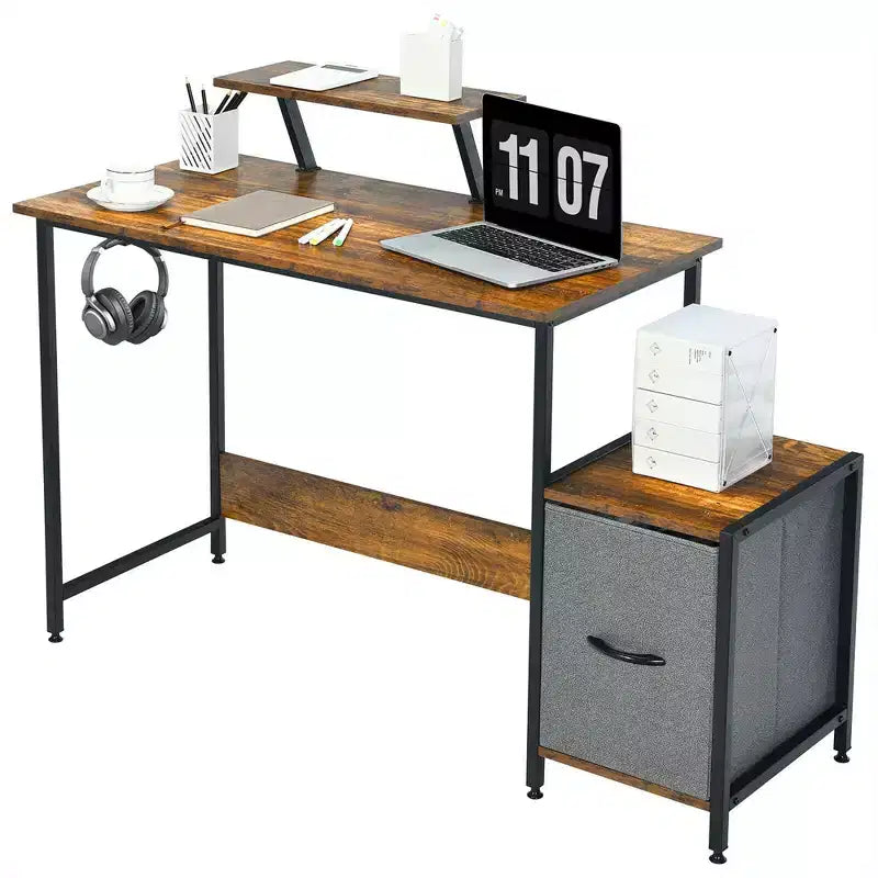 Computer Desk Writing Workstation Home Office w/ Movable Storage Rack & Shelf