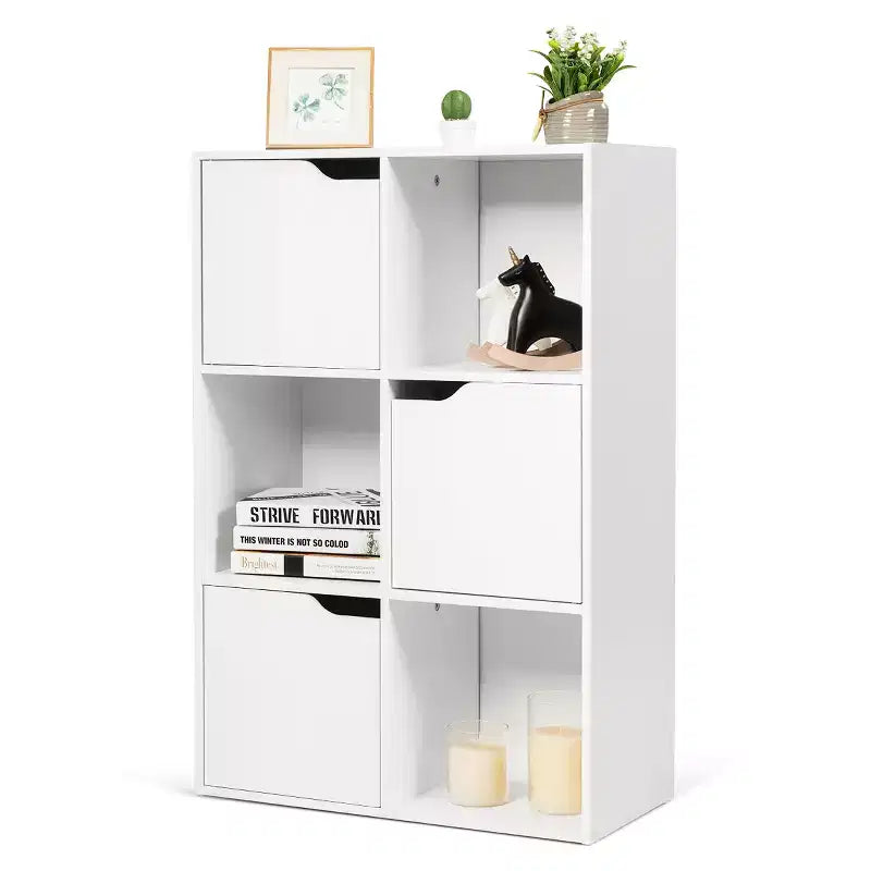 6 Cube Bookcase Cabinet Wood Bookcase Storage Shelves Room Divider Organization